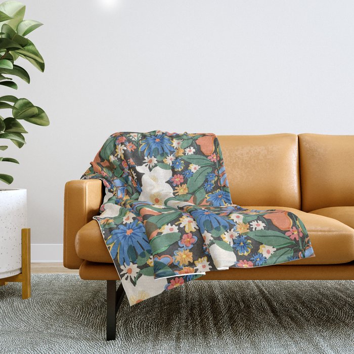 Grandma'S Garden Dark Background Throw Blanket