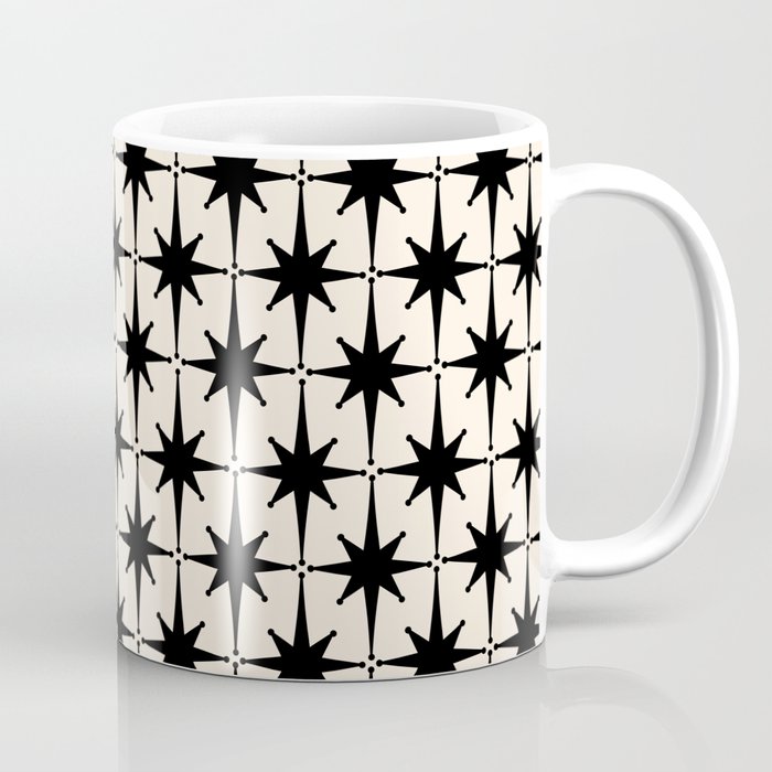 Midcentury Modern Atomic Age Starburst Pattern In Black And Almond Cream Coffee Mug