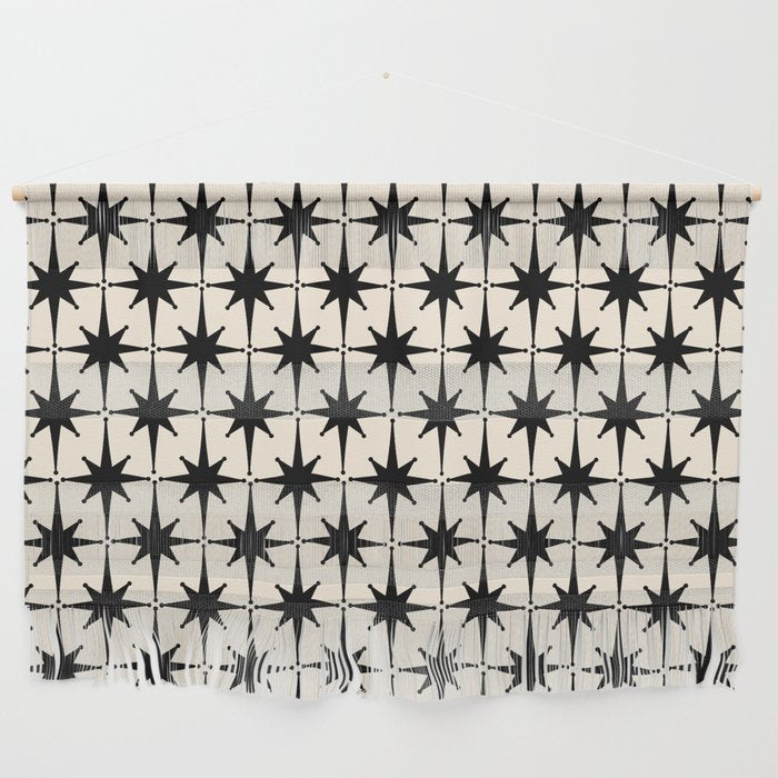 Midcentury Modern Atomic Age Starburst Pattern In Black And Almond Cream Wall Hanging