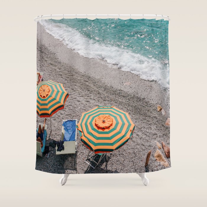 Monterosso Al Mare - Italy Europe Travel Photography - Summer Holiday Beach Umbrella Photo Art Print - Coastal Getaway Shower Curtain