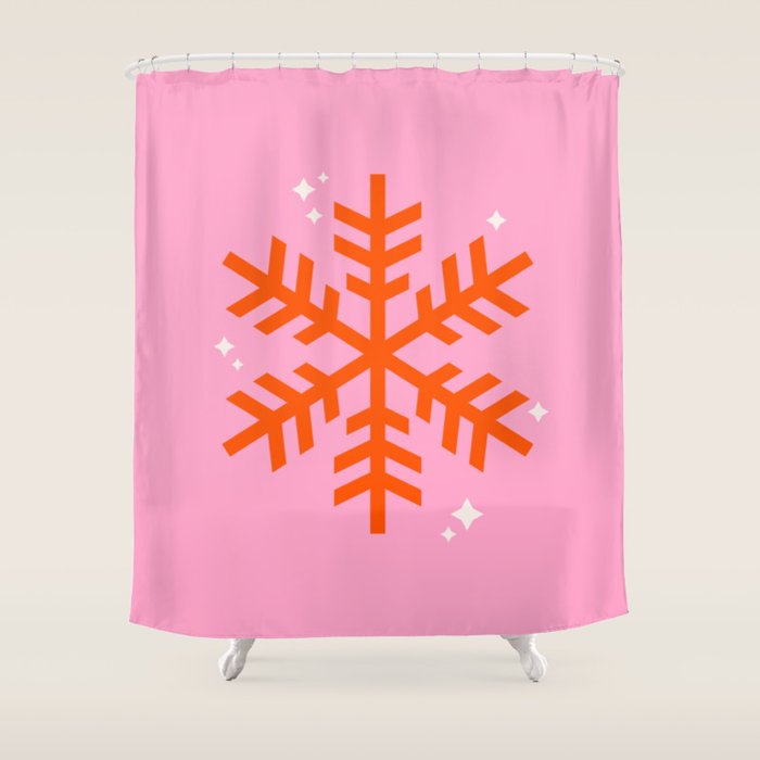 Christmas Print Snowflake Pink And Orange Holiday Decorations Festive Modern Decor Shower Curtain