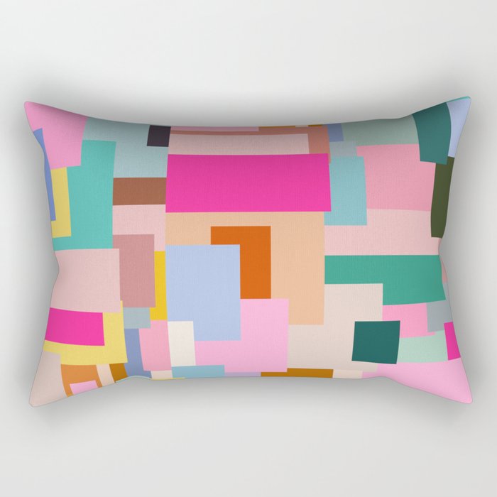 Color Block Print Mid Century Modern Decor Pink Aesthetic Retro Wall Art Geometric Pattern Abstract Rectangular Pillow