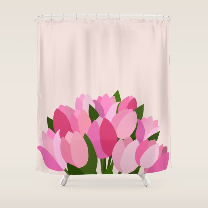 Fresh Tulips - Abstract Floral Pink Preppy Flowers Shower Curtain