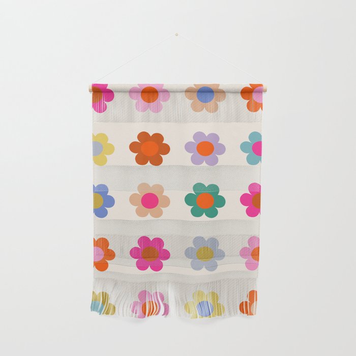 Retro Floral Colorful Print Preppy Aesthetic Decor Abstract Flowers Wall Hanging