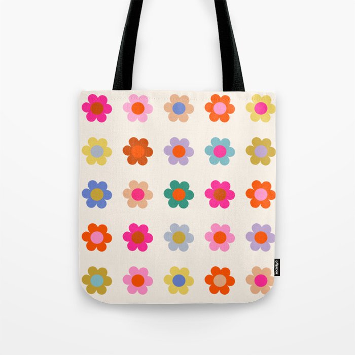Retro Floral Colorful Print Preppy Aesthetic Decor Abstract Flowers Tote Bag