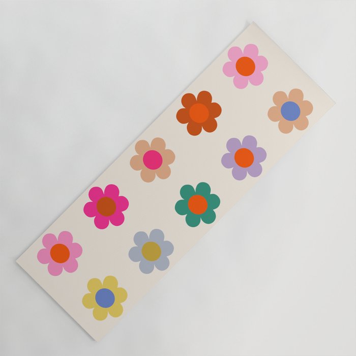 Retro Floral Colorful Print Preppy Aesthetic Decor Abstract Flowers Yoga Mat