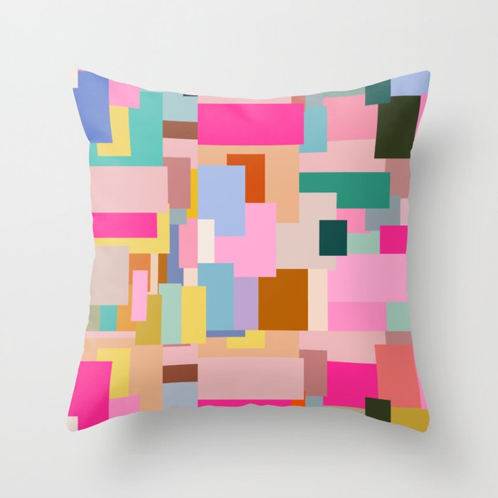 Color Block Print Mid Century Modern Decor Pink Aesthetic Retro Wall Art Geometric Pattern Abstract Throw Pillow