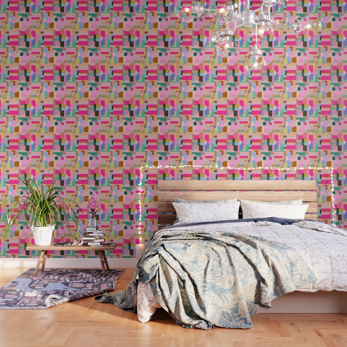 Color Block Print Mid Century Modern Decor Pink Aesthetic Retro Wall Art Geometric Pattern Abstract Wallpaper