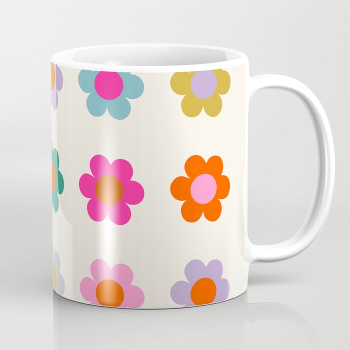 Retro Floral Colorful Print Preppy Aesthetic Decor Abstract Flowers Coffee Mug