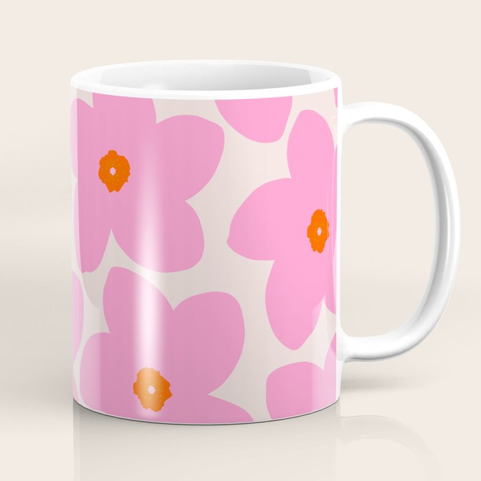 Abstract Retro Flower Pink Orange And Neutral Print Preppy Modern Floral Coffee Mug