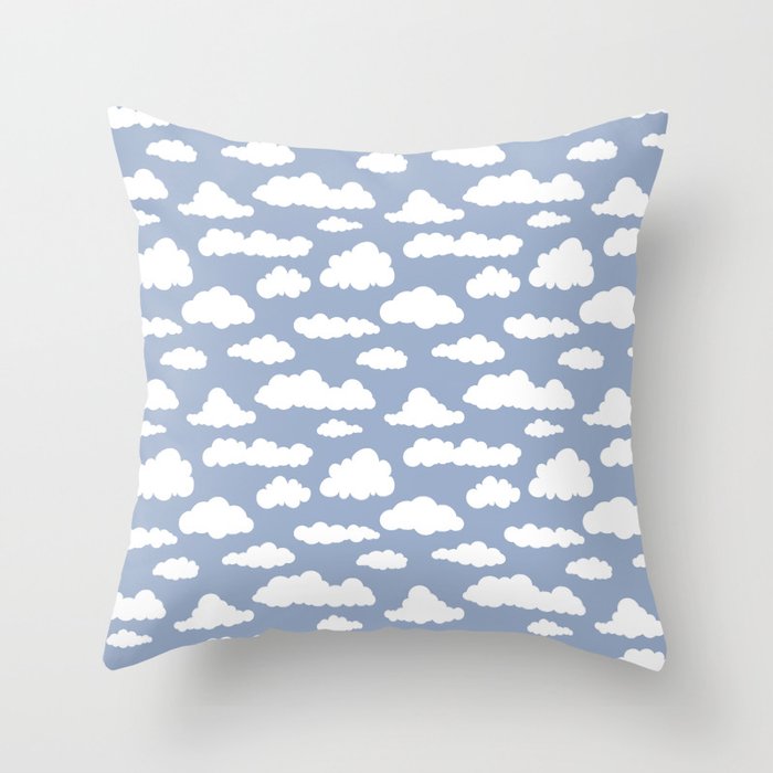 Sunny Summer Sky: White Cartoon Clouds In A Blue Sky Pattern Throw Pillow
