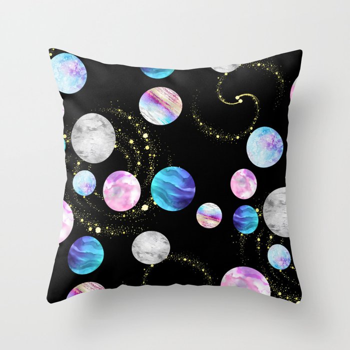 Outer Space: Planets, Galaxies, And Stars (Watercolor And Gold) Pattern Throw Pillow
