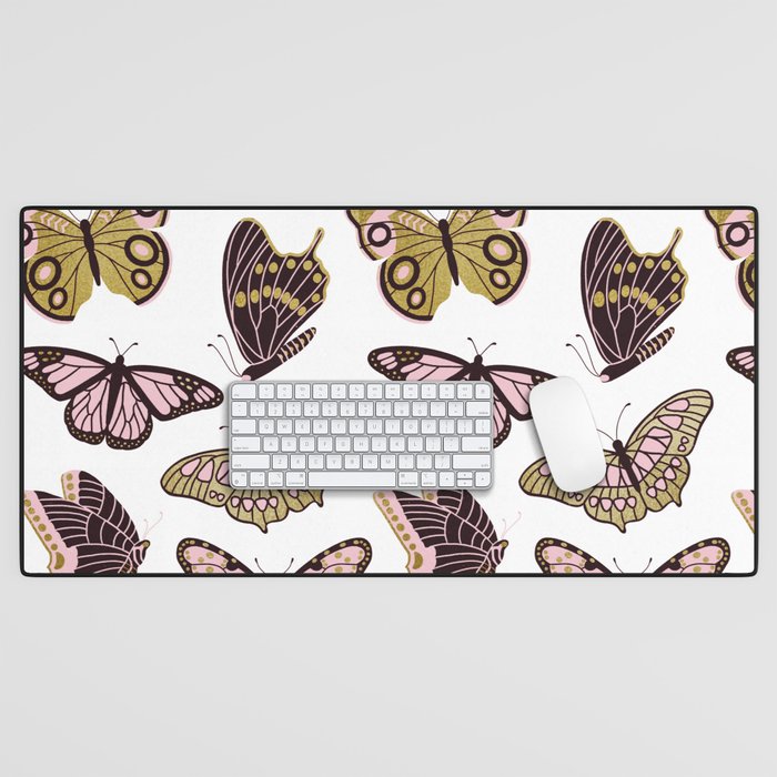 Texas Butterflies - Blush And Gold Pattern Desk Mat
