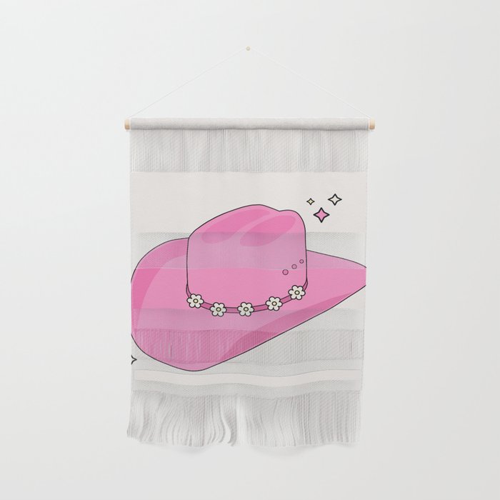 Cowboy Hat Print Pink Preppy Decor Aesthetic Wall Hanging