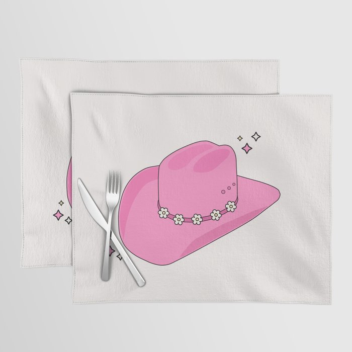 Cowboy Hat Print Pink Preppy Decor Aesthetic Placemat