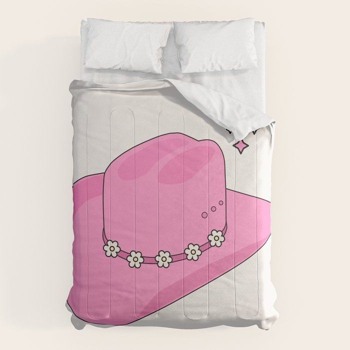 Cowboy Hat Print Pink Preppy Decor Aesthetic Comforter