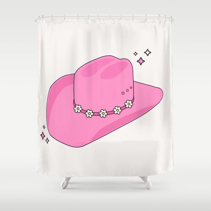Cowboy Hat Print Pink Preppy Decor Aesthetic Shower Curtain