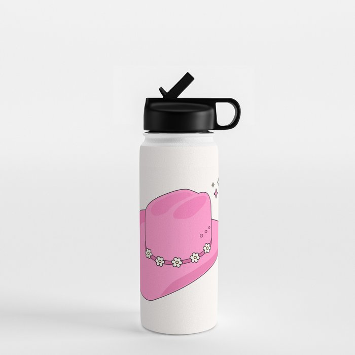 Cowboy Hat Print Pink Preppy Decor Aesthetic Water Bottle