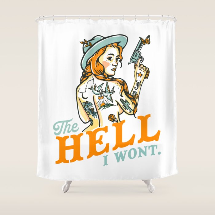 The Hell I Won'T: Tattoo Redhead With A Revolver Shower Curtain