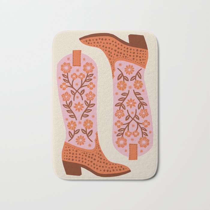 Cowgirl Boots - Pink And Orange Bath Mat