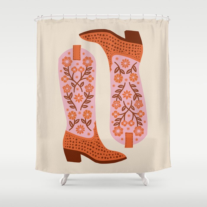 Cowgirl Boots - Pink And Orange Shower Curtain