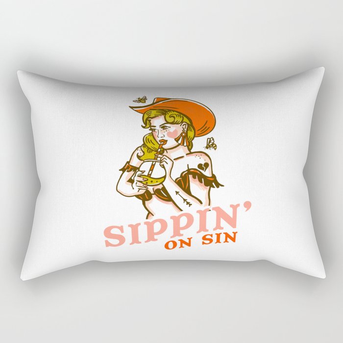 Sippin' On Sin Retro Cowgirl Rectangular Pillow