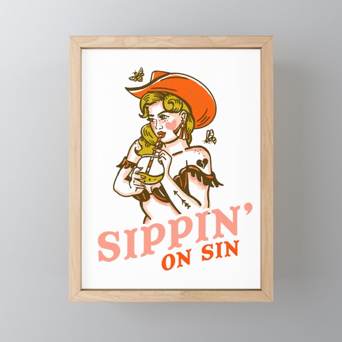Sippin' On Sin Retro Cowgirl Mini Art Print