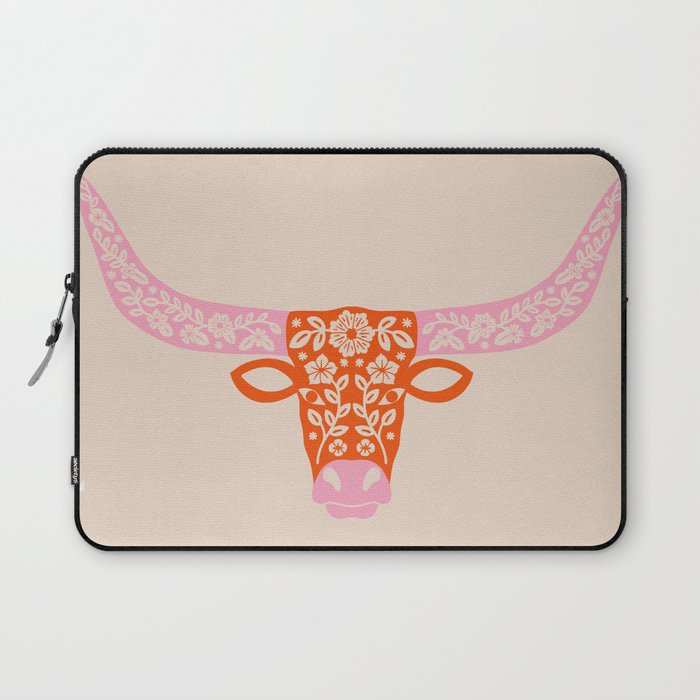 Floral Longhorn - Pink And Orange Laptop Sleeve
