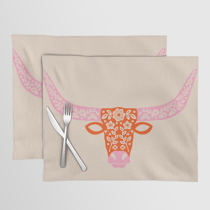 Floral Longhorn - Pink And Orange Placemat