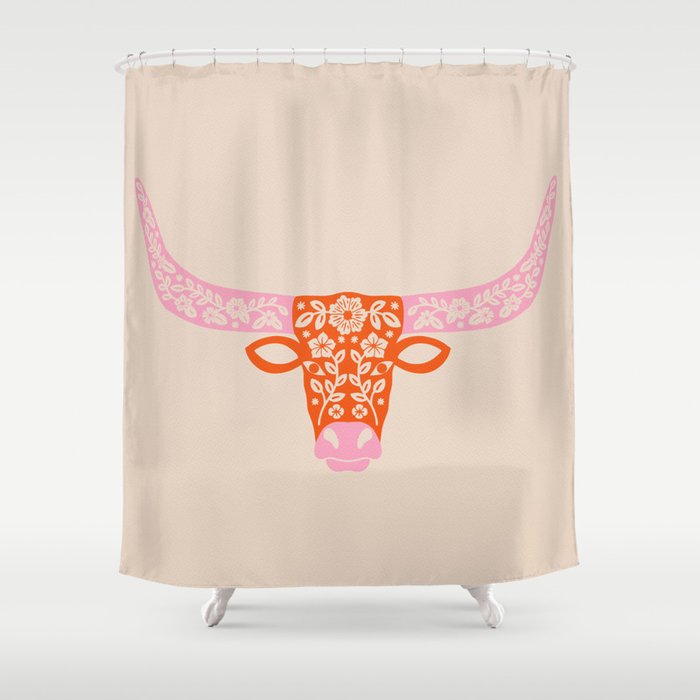 Floral Longhorn - Pink And Orange Shower Curtain