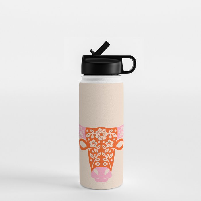 Floral Longhorn - Pink And Orange Water Bottle