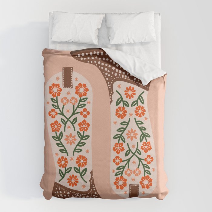 Cowgirl Boots - Orange And Green Duvet Cover