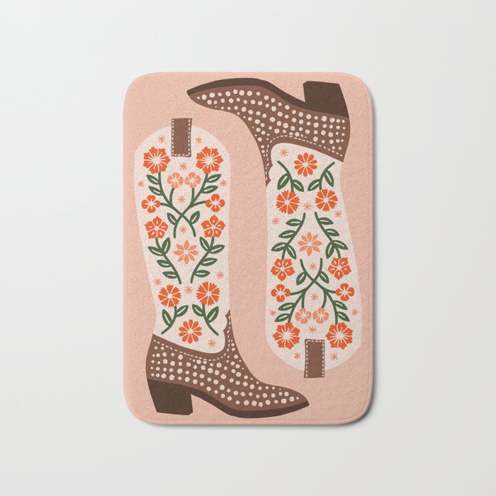 Cowgirl Boots - Orange And Green Bath Mat