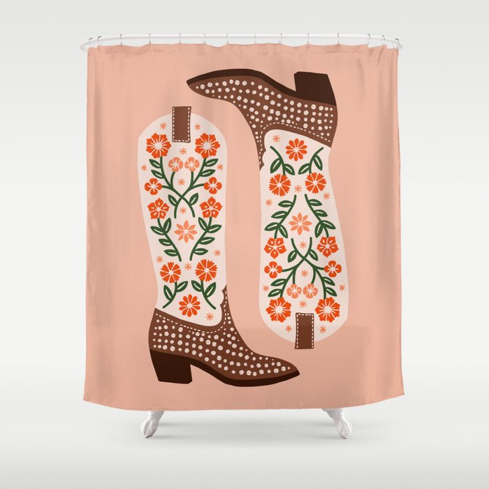 Cowgirl Boots - Orange And Green Shower Curtain