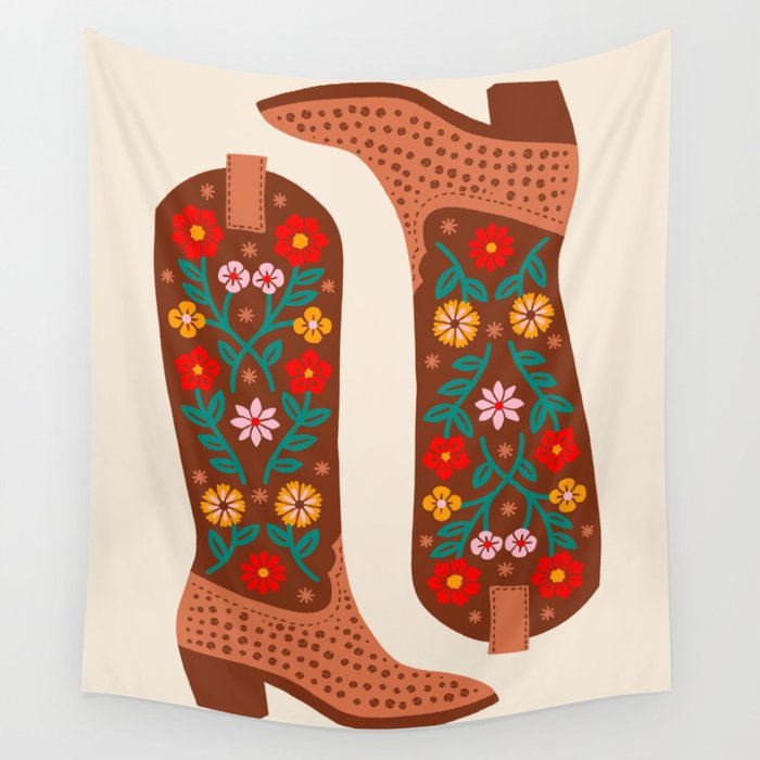 Cowgirl Boots - Bright Multicolor Wall Tapestry