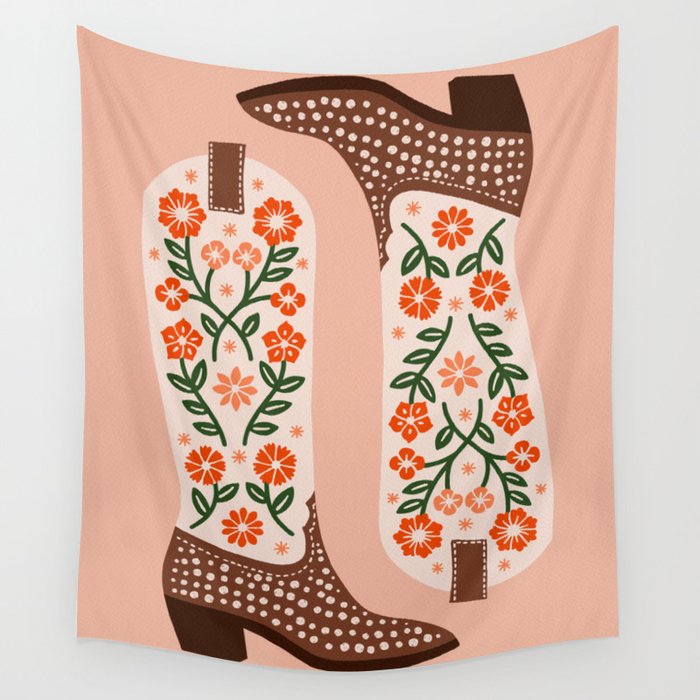 Cowgirl Boots - Orange And Green Wall Tapestry