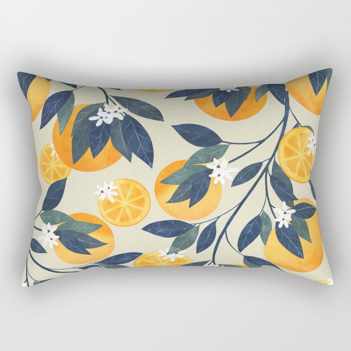 Oranges Branch And Flowers Rectangular Pillow
