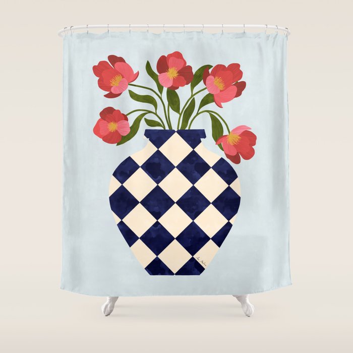 Roses And Vase With Diamonds Shower Curtain