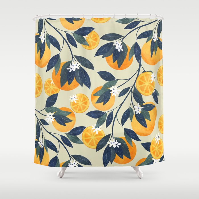 Oranges Branch And Flowers Shower Curtain