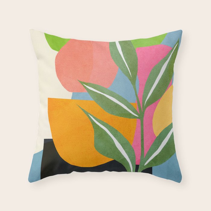 Minimal Modern Abstract Leaves 14 Throw Pillow