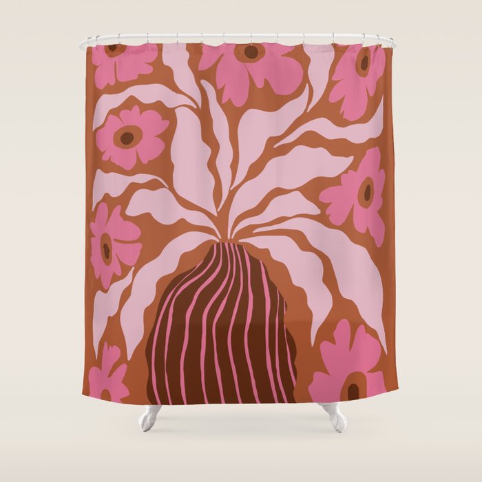Mid-Century Blooming Pot  Shower Curtain