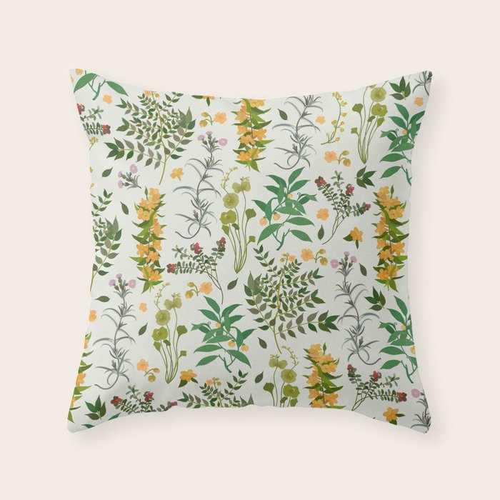Vintage Wildflowers / Cozy Botanicals Throw Pillow