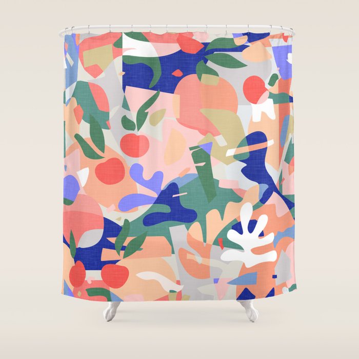 Abstract Fruits And Leaves / Modern Summer Shower Curtain