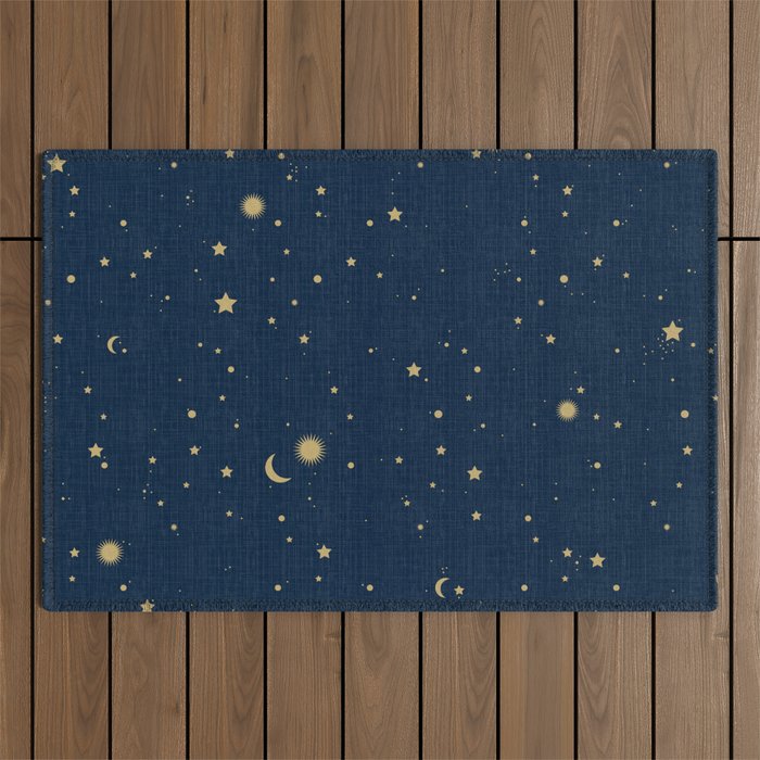 Magical Night / Galaxy In Blue And Golden Yellow Shades Outdoor Rug