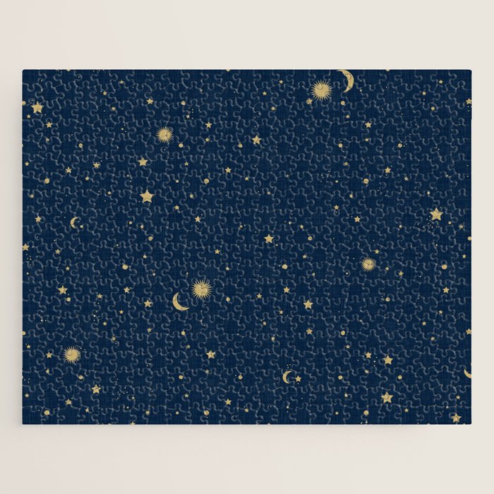 Magical Night / Galaxy In Blue And Golden Yellow Shades Jigsaw Puzzle