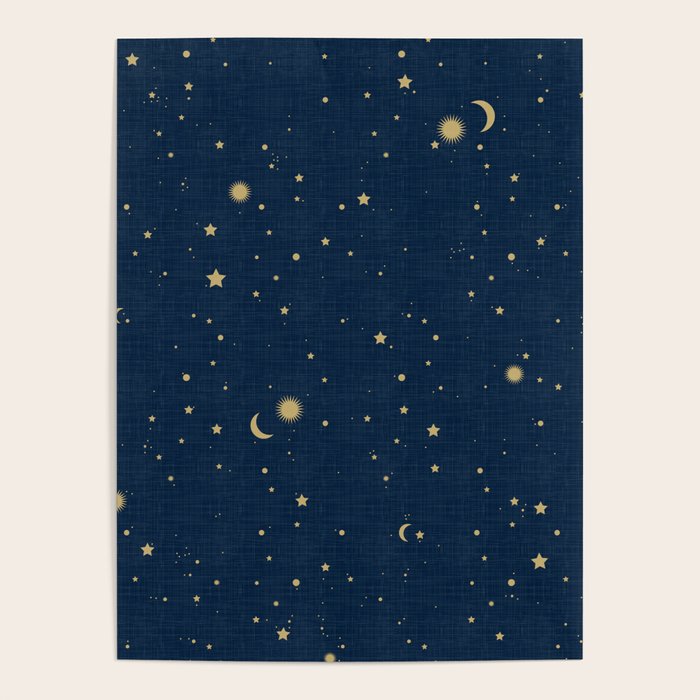 Magical Night / Galaxy In Blue And Golden Yellow Shades Poster