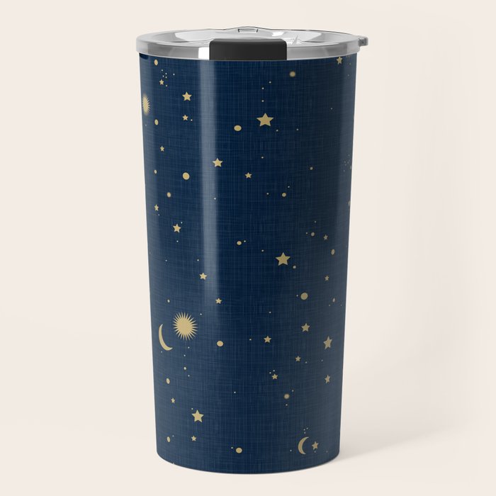 Magical Night / Galaxy In Blue And Golden Yellow Shades Travel Mug