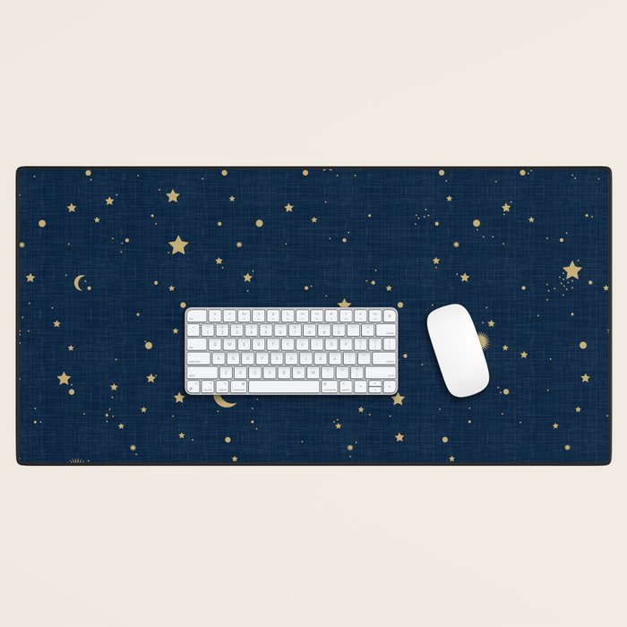 Magical Night / Galaxy In Blue And Golden Yellow Shades Desk Mat