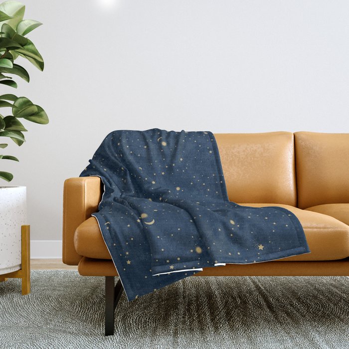 Magical Night / Galaxy In Blue And Golden Yellow Shades Throw Blanket