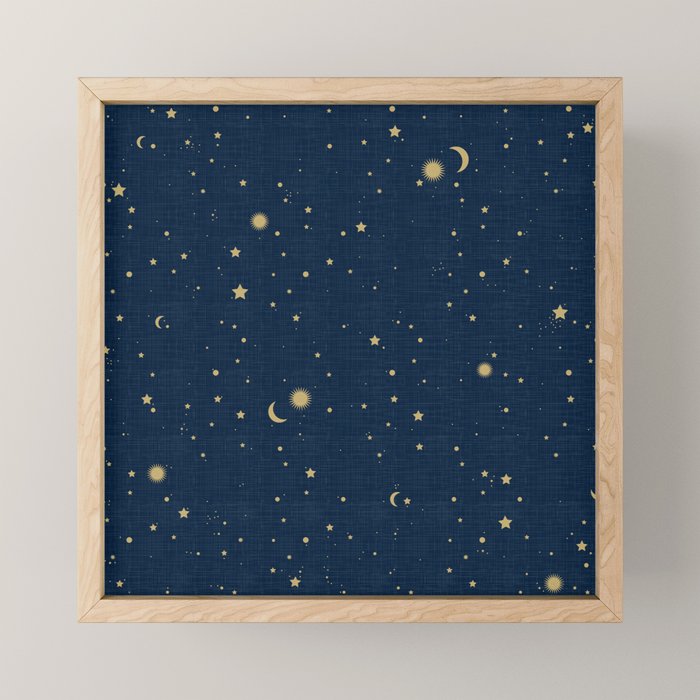 Magical Night / Galaxy In Blue And Golden Yellow Shades Mini Art Print